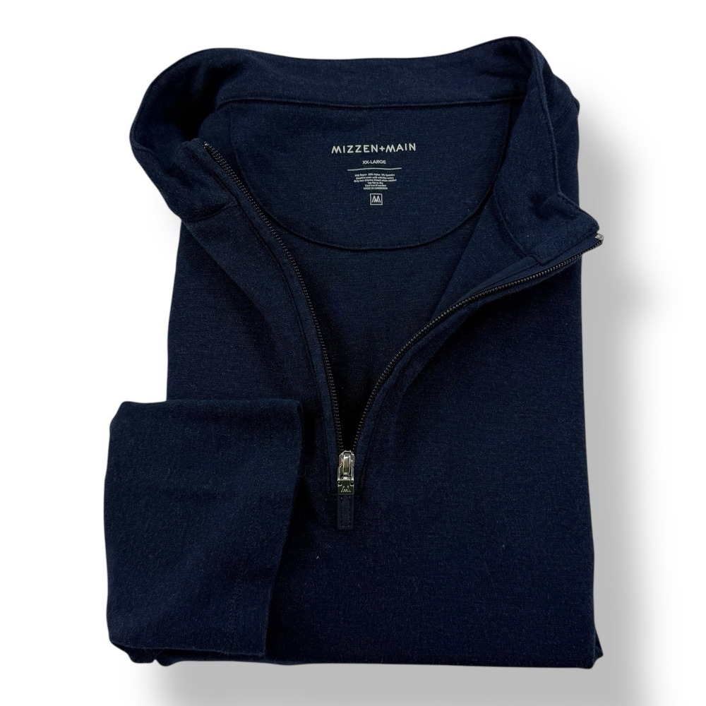 Mizzen+Main Mens 2XL Blue Rayon Nylon Spandex ¼ Zip Pullover Sweater Long Sleeve